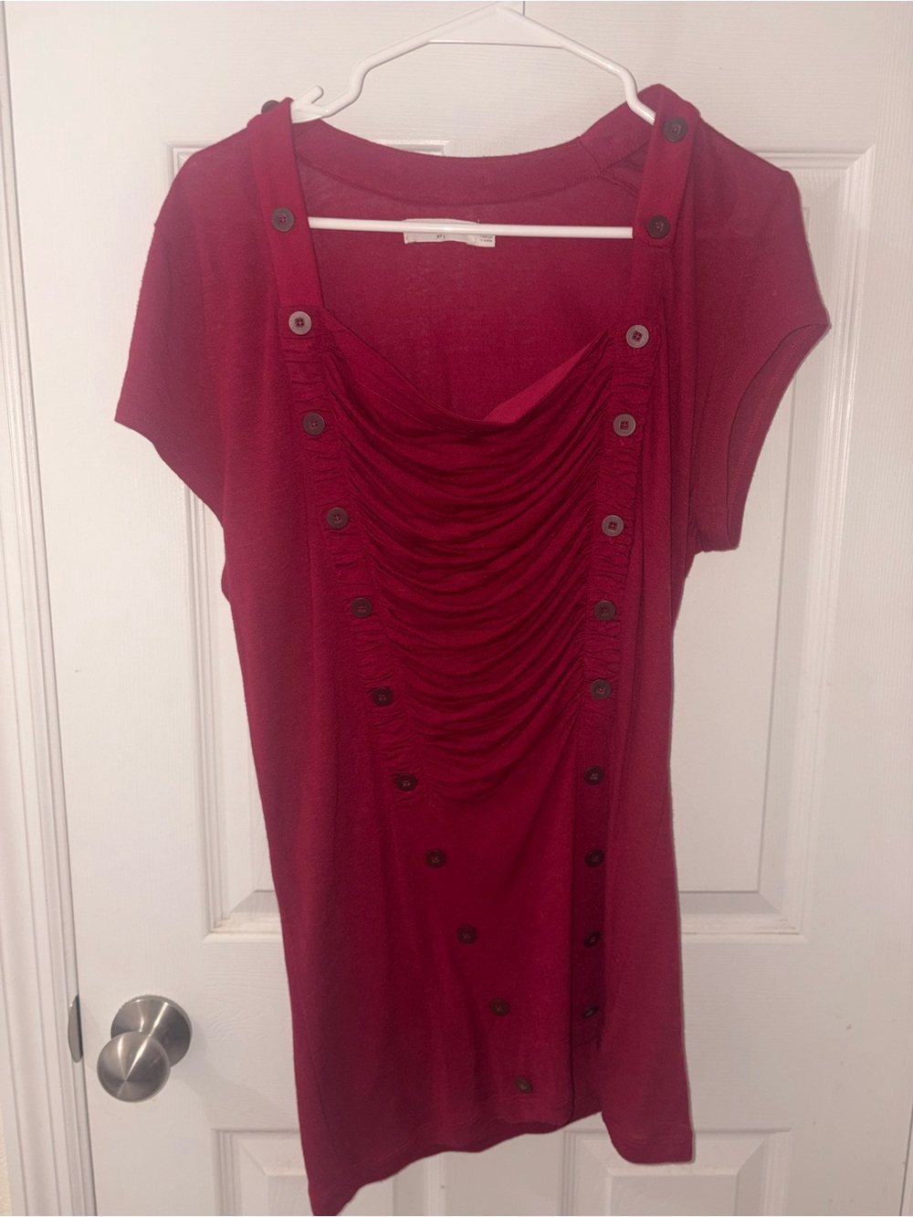 Pilcro and the Letterpress Burgundy Short-Sleeve Ruched Button-Front Top
